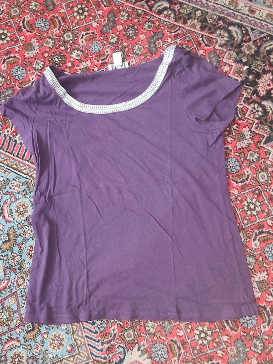 LOFT Tops - LOFT Purple Short Sleeve Top with Embellished Scoop Neck